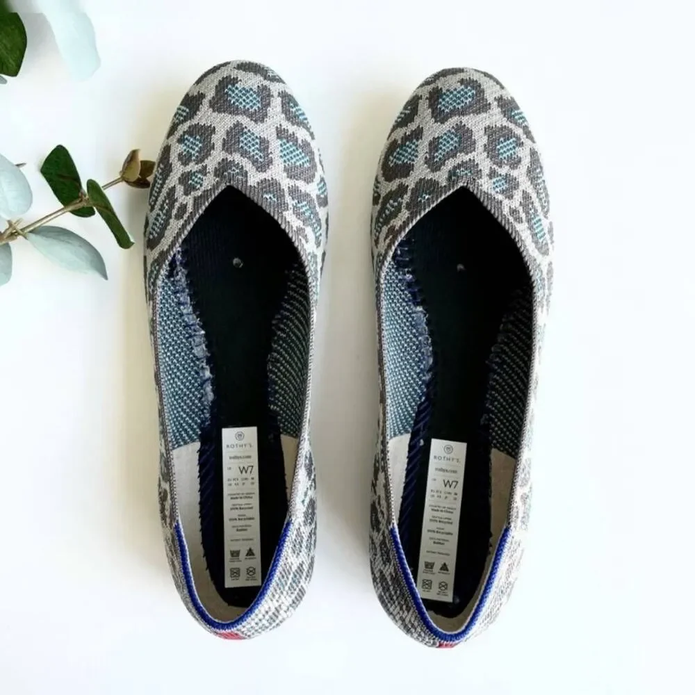 ROTHY'S Gray & Blue Leopard Print Flats | Size 7 | Retired - Picture 9 of 13
